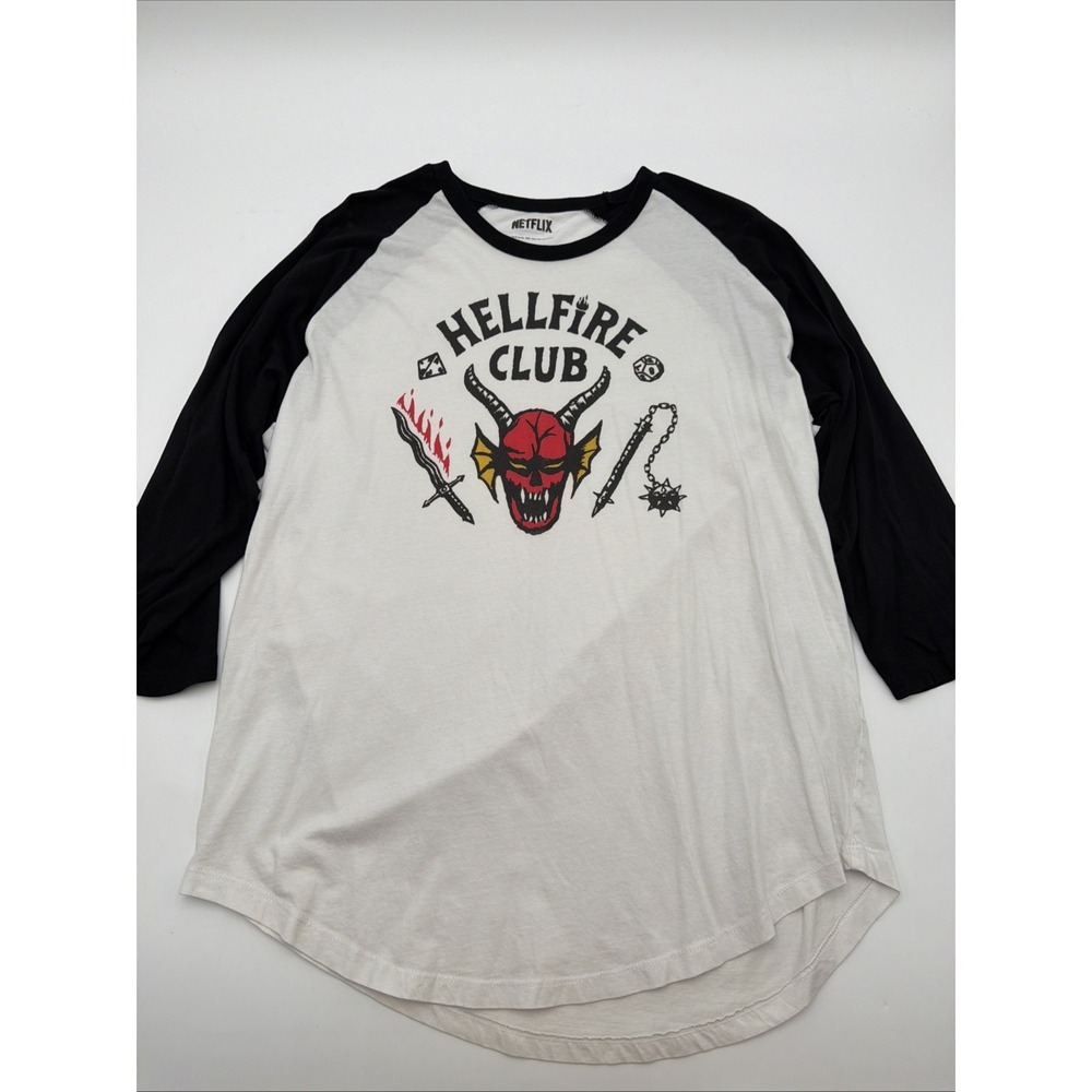 Netflix Stranger Things Shirt Hell Fire Club 3/4 Sleeve Size XL Raglan Baseball